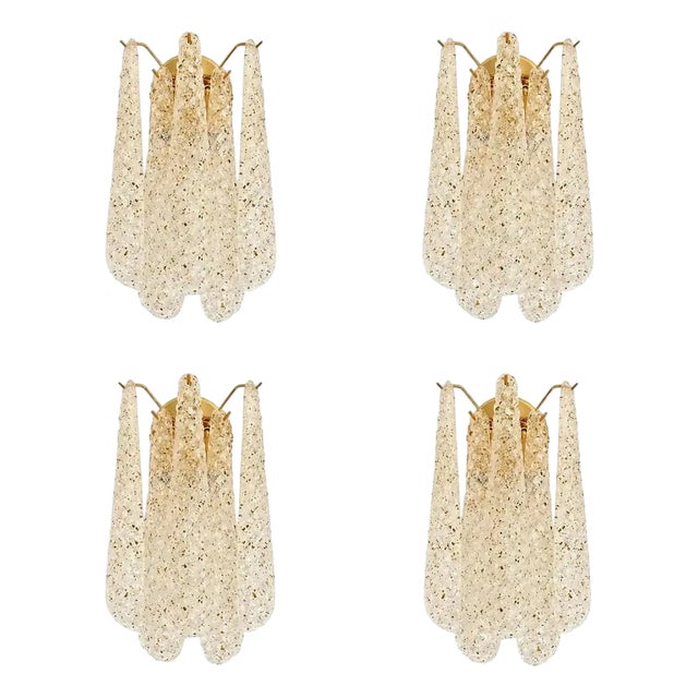 Italian Gold Wall Sconce with Murano Conchiglie Glass by Simoeng, Set of 4 For Sale