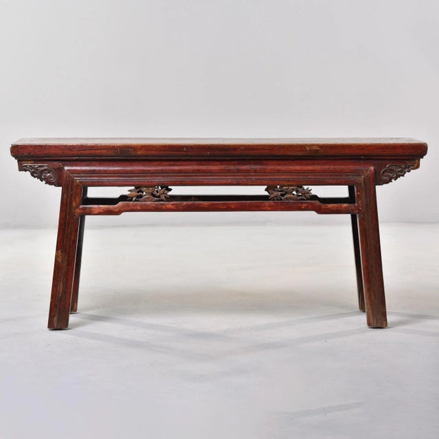 Chinese Early 20th Century Chinese Dongyang Elmwood Bench For Sale - Image 3 of 12