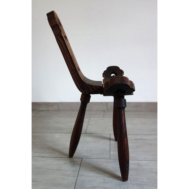 Brutalist Tripod Chair in Carved Wood, France, 1960s For Sale - Image 9 of 14