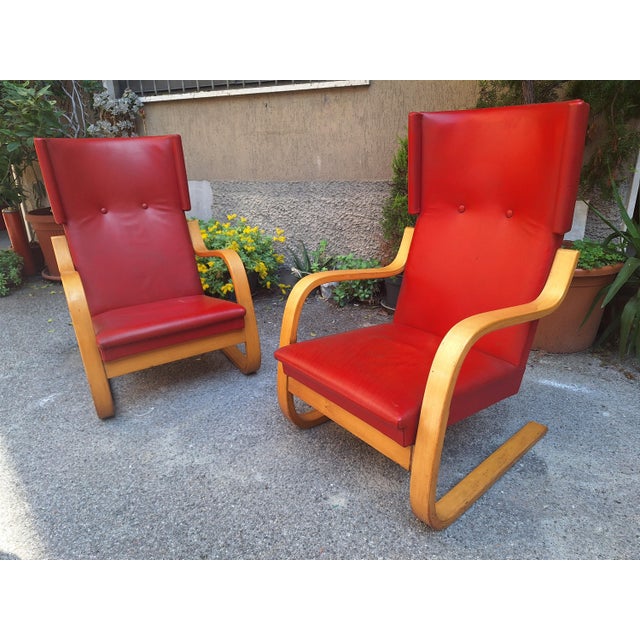 Model 36/401 Armchairs in Birch Wood and Leather by Alvar Aalto for Artek, 1960s, Set of 2 For Sale - Image 6 of 12