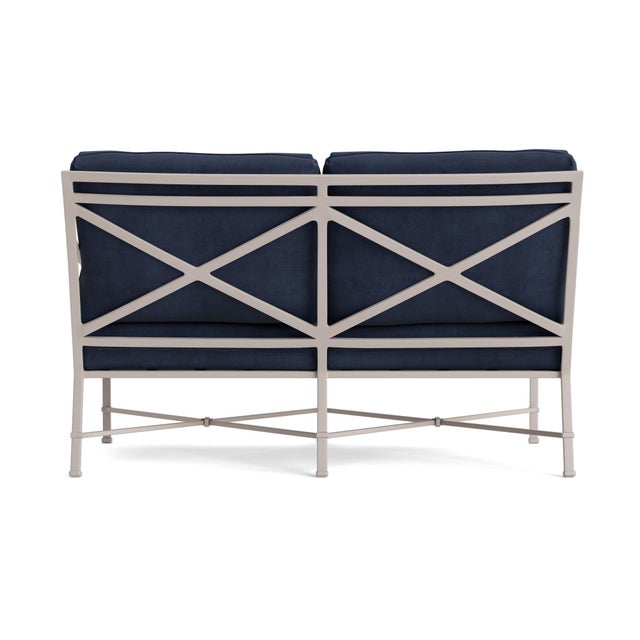 Brown Jordan Brown Jordan Venetian Right Arm Loveseat, Dove frame with Fusion Neptune fabric For Sale - Image 4 of 11