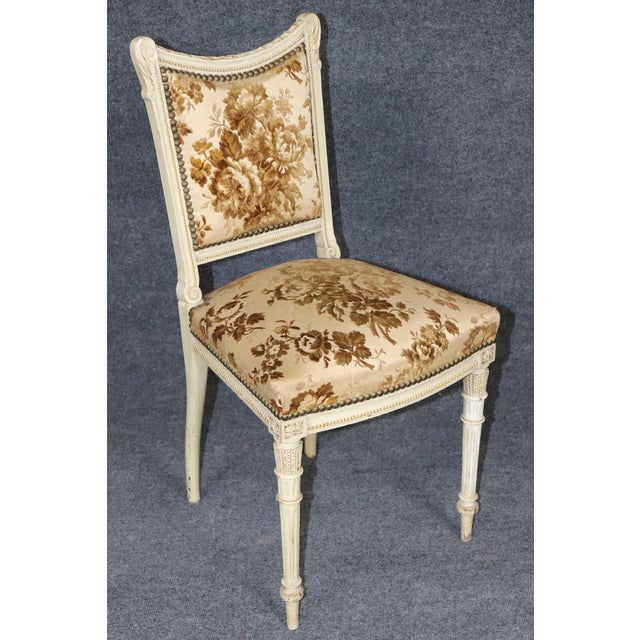 19th C Pair Louis XVI Style Paint Decorated French Side Chairs For Sale - Image 10 of 12
