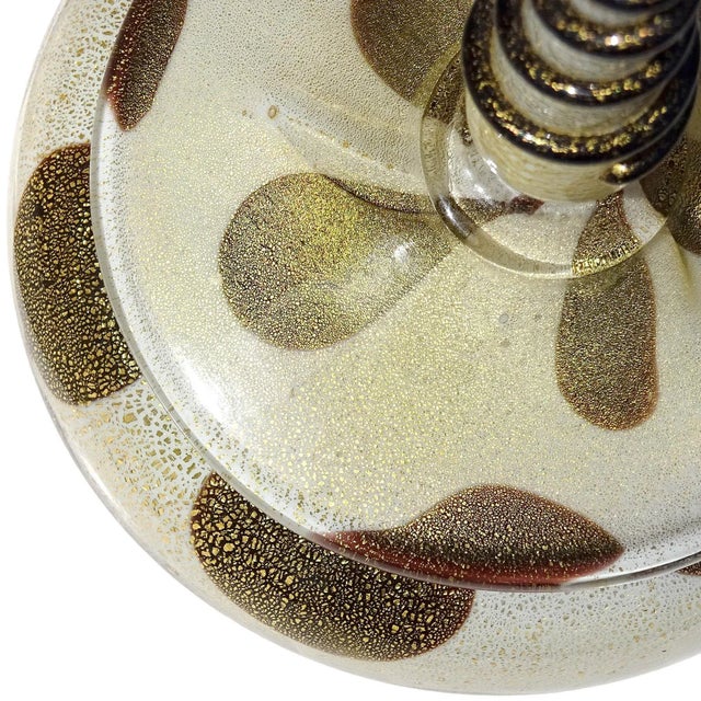 Glass Vintage Murano Barbini Vanity Jewelry Powder Box White Black Gold Flecks Spike Italian Art Glass Jar For Sale - Image 7 of 9