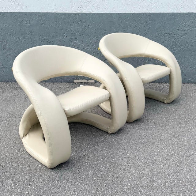 Beige Postmodern Beige Faux Leather Tongue Chairs by Cheers - A Pair For Sale - Image 8 of 8