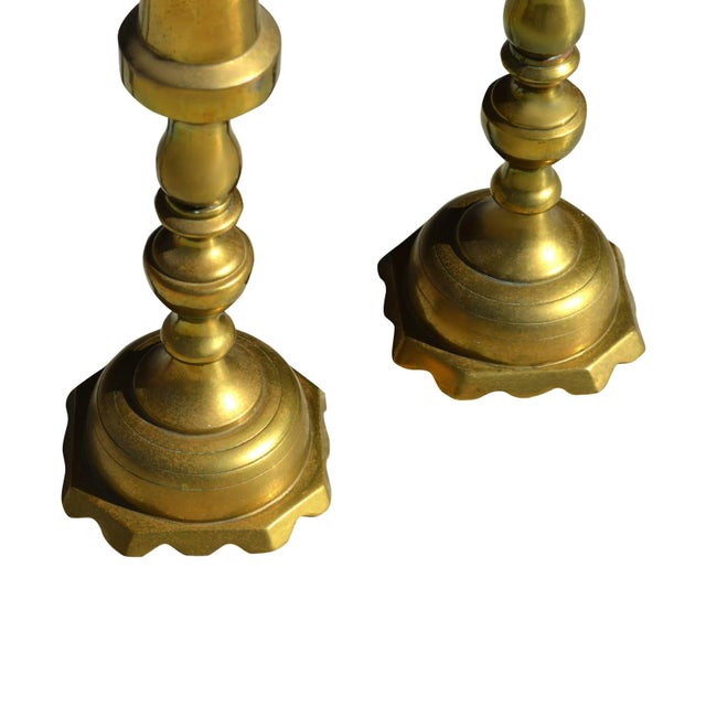 Brass Late 20th Century Brass Candle Holders- Set of 2 For Sale - Image 8 of 9