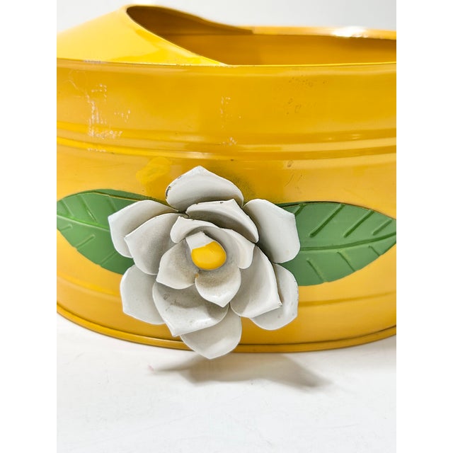 Vintage Yellow Toleware Watering Can With Floral Detail – Cottage Garden Planter Decor - Teleflora For Sale - Image 9 of 12