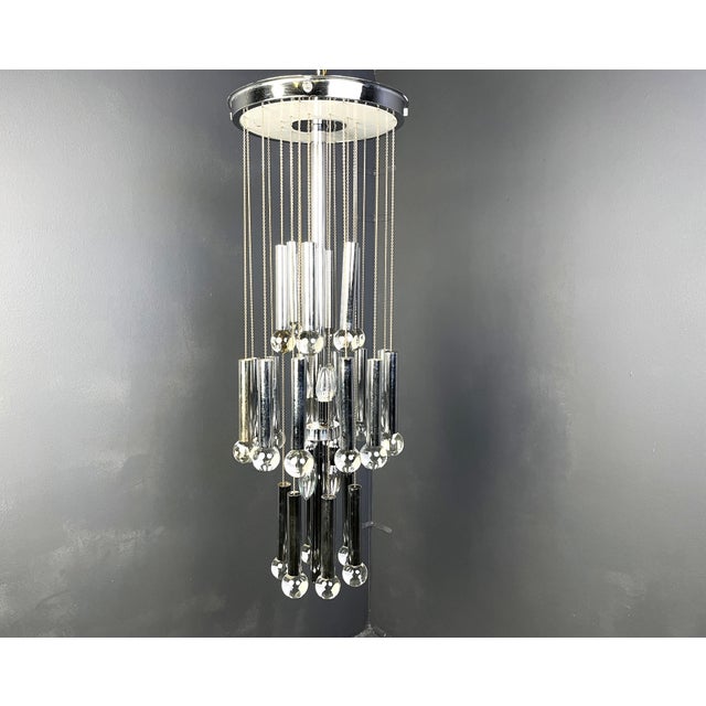 Glass Vintage Chandelier attributed to Gaetano Sciolari, 1970s For Sale - Image 7 of 12