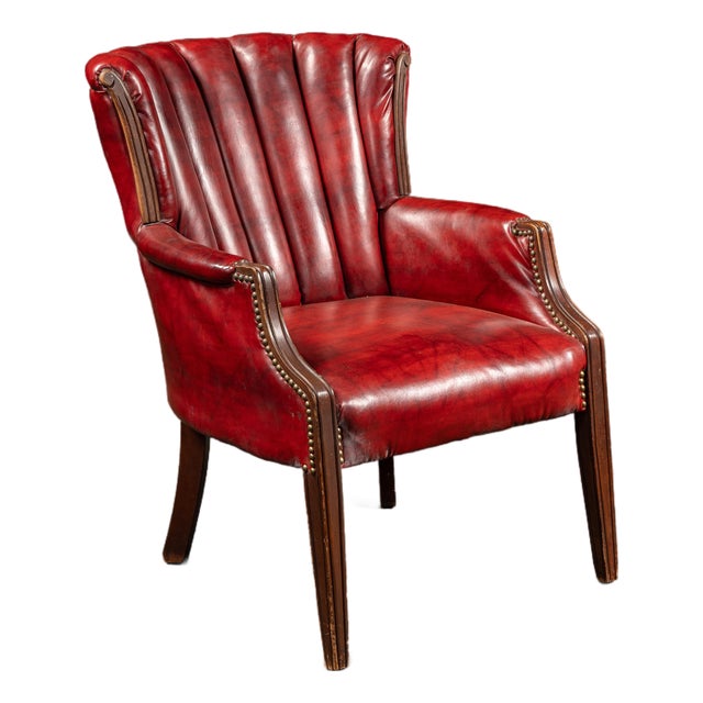 Vintage Leather Channel-Back Armchair With Nailhead Trim in Red For Sale