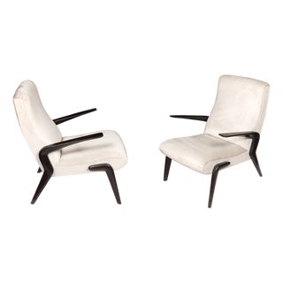 Fabric and Walnut Armchairs by Osvaldo Borsani for ABV, 1950s, Set of 2 For Sale