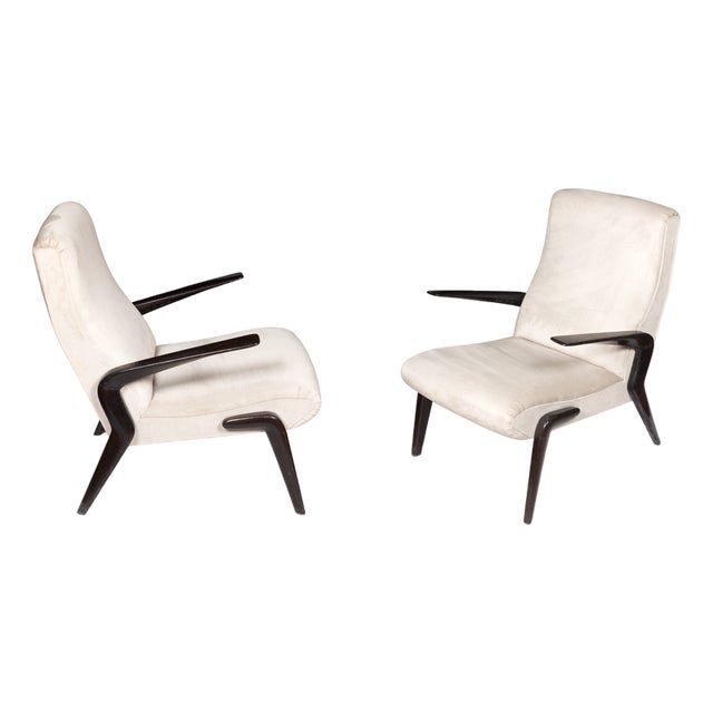 Fabric and Walnut Armchairs by Osvaldo Borsani for ABV, 1950s, Set of 2 For Sale