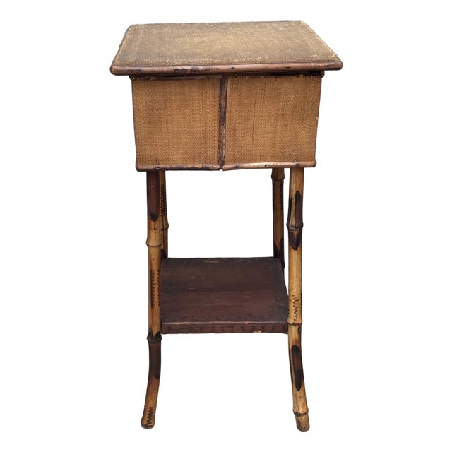 19th Century English Bamboo Sewing Box Side Table W Flared Legs For Sale