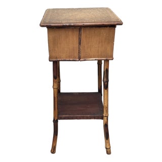 English Bamboo Sewing Box Side Table W Flared Legs, 19th Century For Sale