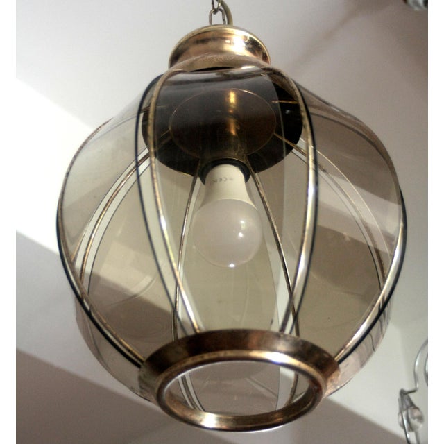 Mid-Century Modern Italian Brass Pendant Light with Smoked Glass, 1970s For Sale - Image 6 of 14