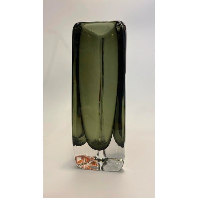 Olive 1959 Orrefors Sommerso Dusk Series Vase, Signed Nils Landberg For Sale - Image 8 of 12