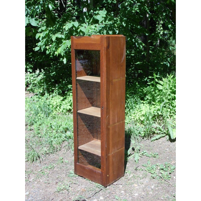 Antique Solid Oak Glass Front Chimney Cabinet Bookcase Display Case Cupboard For Sale - Image 10 of 12