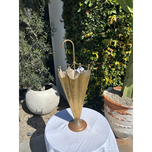 Vintage Embossed Brass Umbrella Stand With Hook Handle For Sale - Image 16 of 16