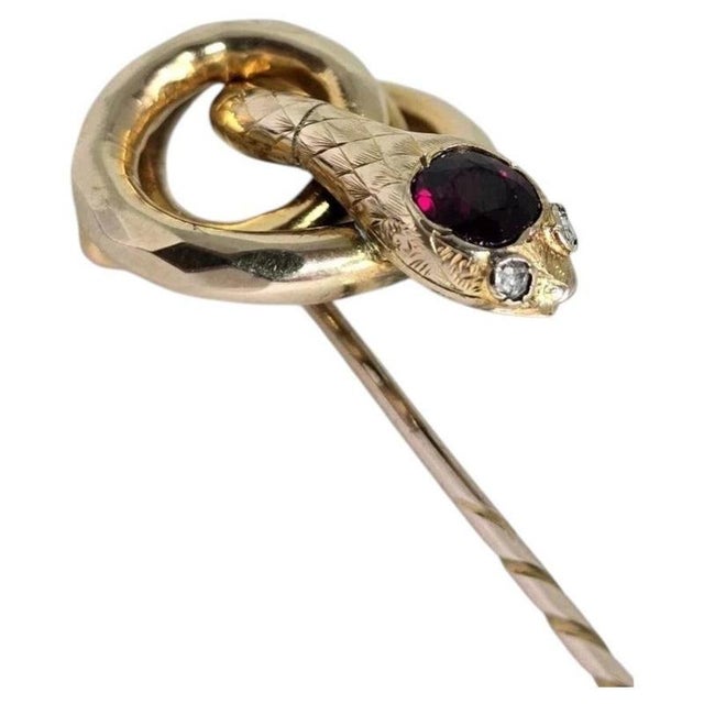 Antique Victorian 9ct Gold Garnet and Diamond Serpent Stickpin, 1890s For Sale - Image 16 of 16