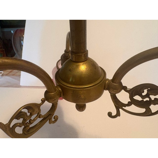 Early 20th Century Brass 3-Light Chandelier With Pink Glass Shades For Sale In Orlando - Image 6 of 12