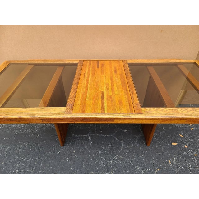 Wood Vintage Dining Table Solid Teak & Smoked Glass Extendable For Sale - Image 7 of 12