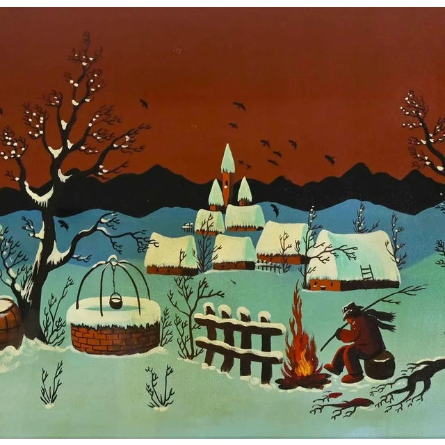 Oil on canvas realized by the naif painter Djuro Jacovic in 1970s. Includes a contemporary wooden frame cm. 80x141x5 cm....