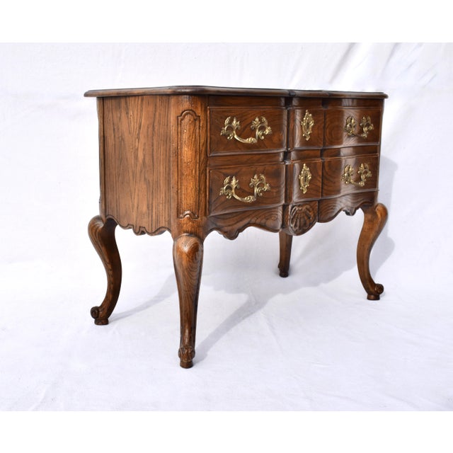 1960s Baker Furniture French Louis XV Serpentine Commodes, Tiger Oak, 1960s For Sale - Image 5 of 12