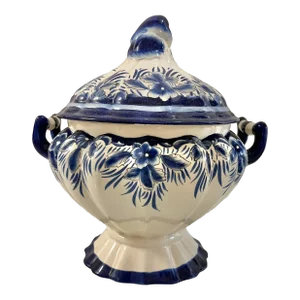 Vintage Blue Floral Delft Tureen