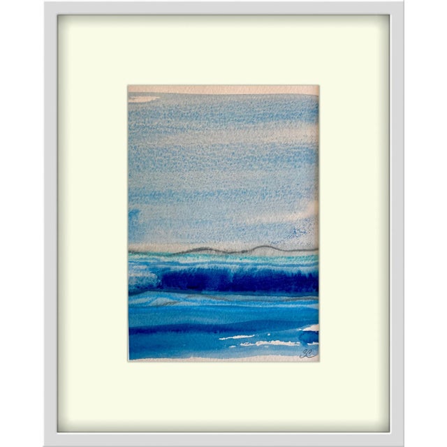 Contemporary Original Abstract Beach Seascape Mixed-Media Drawing by Stephanie Cate, Framed For Sale