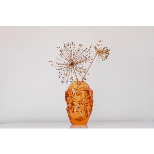 Glass Mid-Century Modern Handmade Crystal Vase in Bright Orange by Börne Augustsson for Åseda For Sale - Image 7 of 17