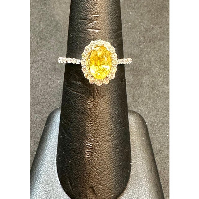 2.2 Ct Oval Cut Natural Yellow Sapphire & Diamond Halo Engagement Ring For Sale - Image 4 of 8