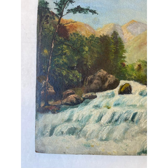Vintage Signed River Landscape Painting by Tooie-Original Mid-20th Century Mountain Stream Scene on Board. For Sale - Image 4 of 10