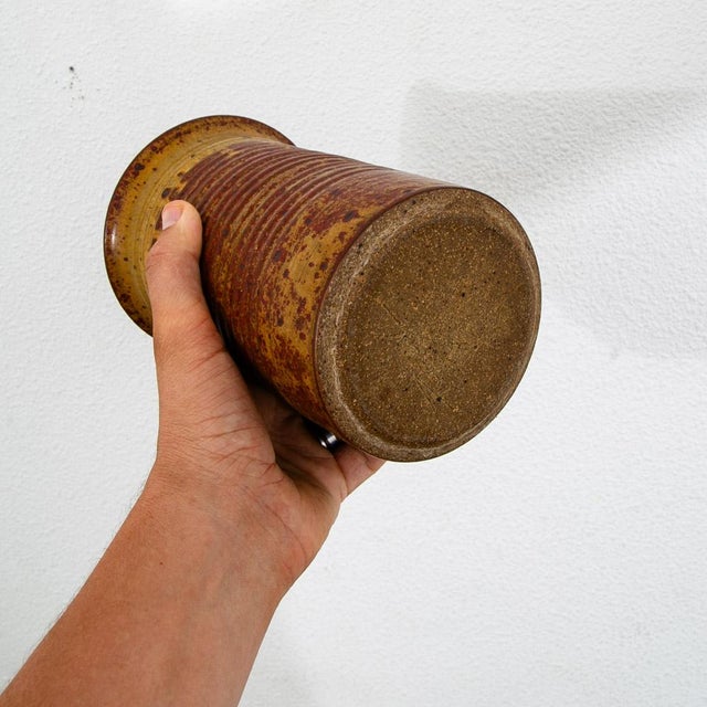 Mid Century Modern Lidded Jar Pot Round Clay Brown Studio Pottery Stoneware MCM For Sale In Sacramento - Image 6 of 12