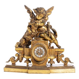 French Table Clock in Gllded Bronze, 19th Century For Sale