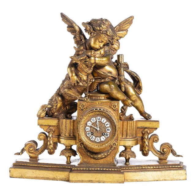 French Table Clock in Gllded Bronze, 19th Century For Sale