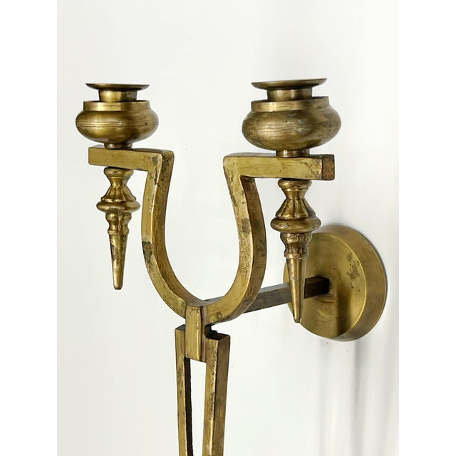 Vintage Double Arm Brass Candle Wall Sconce For Sale - Image 4 of 7