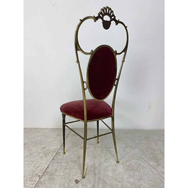 Hollywood Regency Vintage Regency Style Brass and Red Velvet Chair, 1950s For Sale - Image 3 of 9