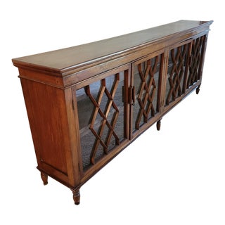 Custom Long Narrow Walnut Credenza Bookcase Room Divider For Sale