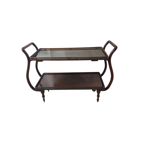 Mid 20th Century Aesthetic Rosewood Copper and Brass Inlaid Bar Cart For Sale - Image 13 of 13