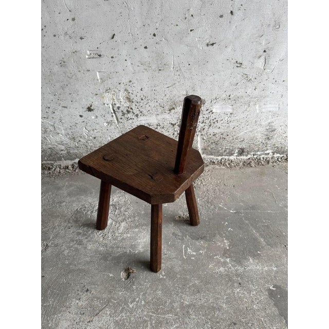 Brutalist Wooden Stool with Backrest For Sale - Image 6 of 7