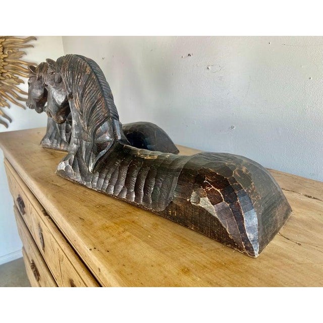 Wood Primitive Hand-Chiseled Horse Sculptures, Wood, Spain, 1940s For Sale - Image 7 of 14