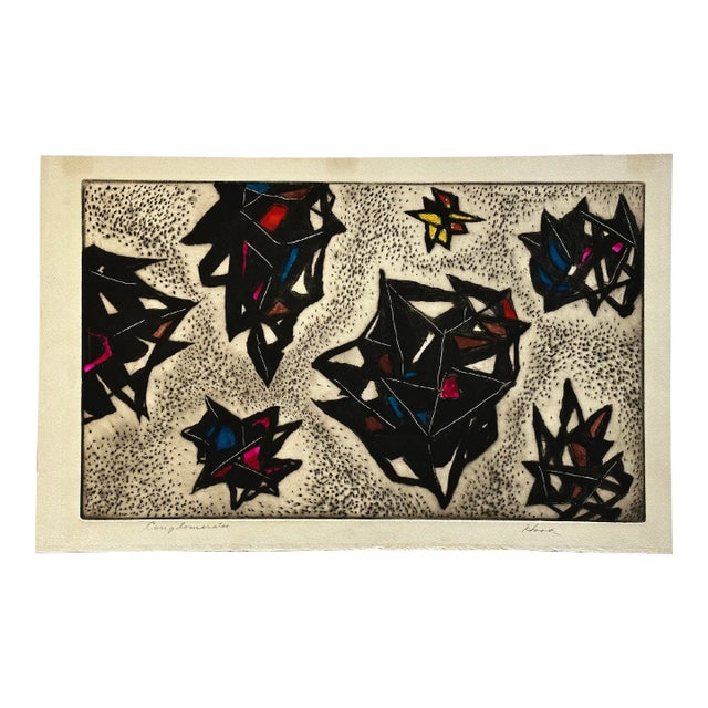 Richard Hood (1910-1995) - ‘Conglomerates’ Postmodern Hand Painted Unique Work Etching, Signed (C. 1965) For Sale