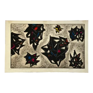 Richard Hood (1910-1995) - ‘Conglomerates’ Postmodern Hand Painted Unique Work Etching, Signed (C. 1965)