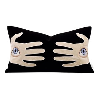 Mysterious Hand and Eye Velvet Cushion - 11" X 19" Black Art Decoration For Sale