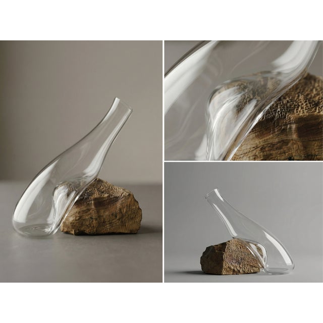 Contemporary Handblown Crystal Vase With Natural Gobi Desert Stone – Sculptural Collector Art Piece For Sale - Image 3 of 7