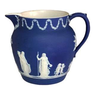 Antique Wedgwood Large Dark Blue Jasperware Pitcher Made in England For Sale