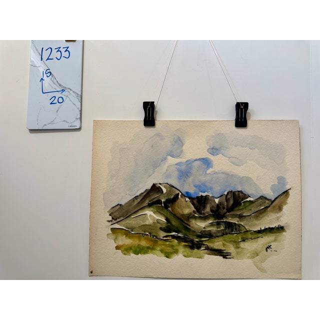 Paper Henry Emil Salloch Original Watercolor on Paper Alpine Mountain Range, 1956. For Sale - Image 7 of 7