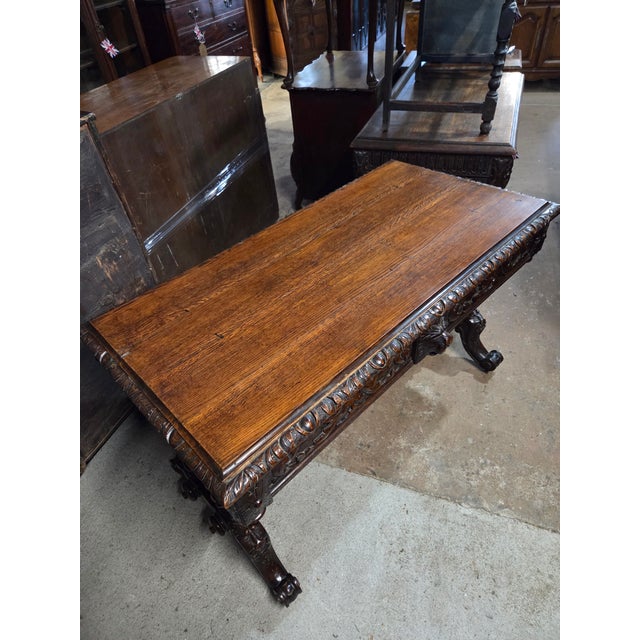 Antique Oak Heavily Carved Late 19th Century Desk With Barley Twist Legs For Sale - Image 11 of 11