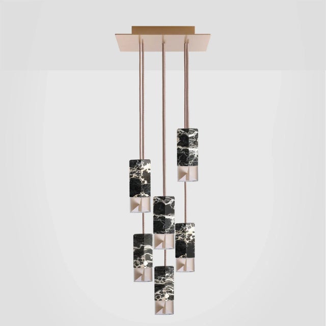 Contemporary Lamp One 6-Light Hanging Lamp in Black Marble by Formaminima For Sale - Image 3 of 8