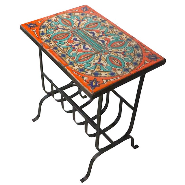 Vintage Tile Top Wrought Iron Table For Sale In New York - Image 6 of 11