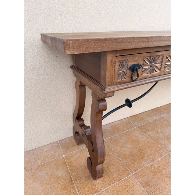Spanish Rustic Carved Wood Console Table , Mid-20th Century For Sale - Image 10 of 14