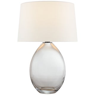 Chapman & Myers for Visual Comfort Signature Myla Medium Wide Table Lamp in Clear Glass with Linen Shade For Sale